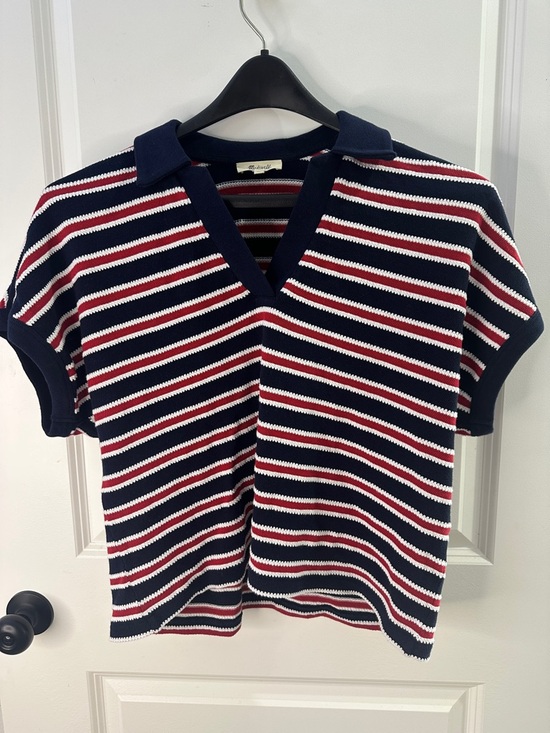 Madewell Tops - Madewell Striped Knit Polo Top Navy Red White Preppy Casual Boxy  Size Small